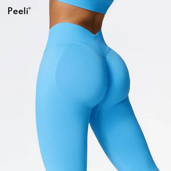 High Waist Yoga Pants Women Scrunch Gym Leggings Sport Fitness Ruched Butt Lifting Yoga Seamless Legging V Back Booty Tights - Image 3