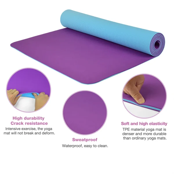 Non-slippery TPE yoga mat, thick two-color, high quality, for fitness, fitness, home, non-slip, 180x57cm - Image 5