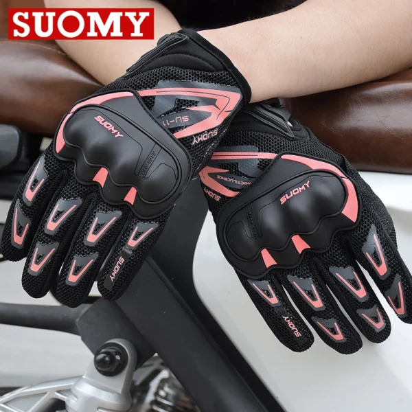 Summer Motorcycle Gloves Man Touchscreen Motocross Gloves Hard Shell Protective Motorbike Gloves Lady Pink Women Breathable Mesh