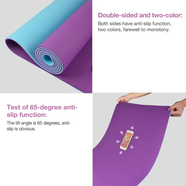 Non-slippery TPE yoga mat, thick two-color, high quality, for fitness, fitness, home, non-slip, 180x57cm - Image 4