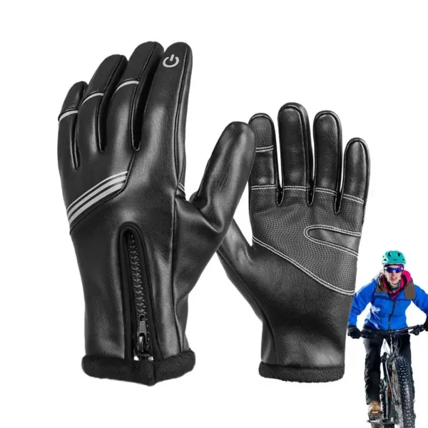 Motorbike Men Gloves For Winter PU Leather Waterproof Soft Cozy Motorbike Gloves Full Finger Touchscreen Anti slip Bike Gloves - Image 2