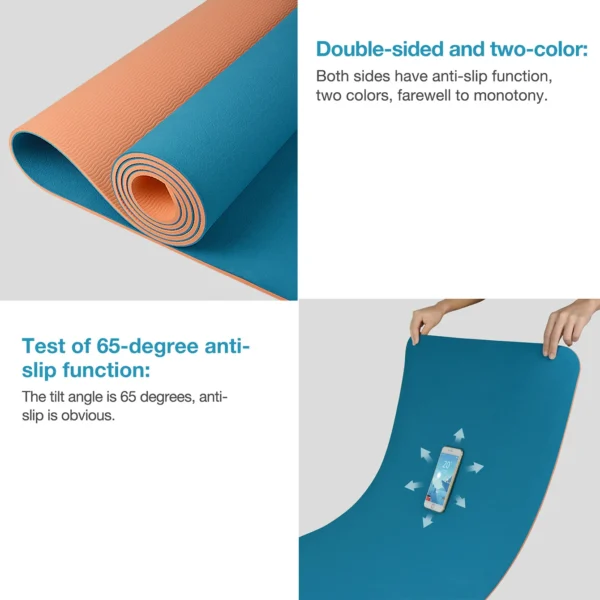 Thick two-color, non-slippery TPE yoga mat, high quality movement for fitness fitness in the home of the tasteless Pad180 * 57cm - Image 3