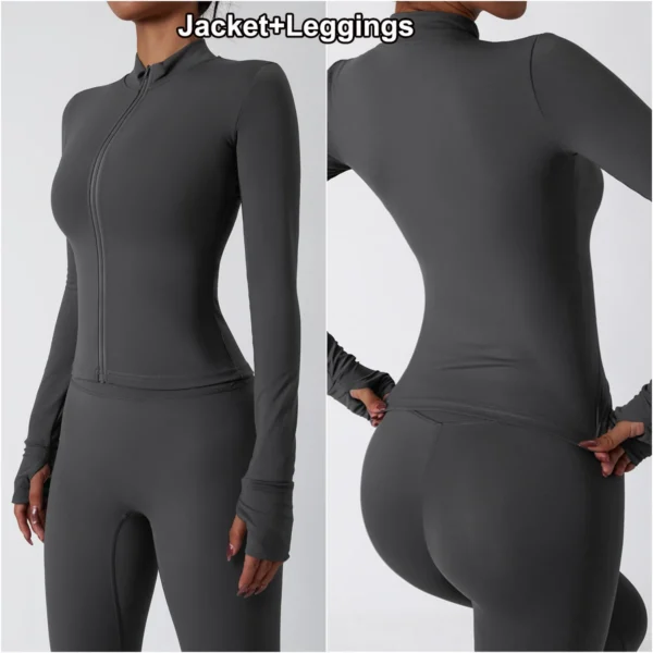 Women Gym Set Full Zip Long Sleeve Jacket Workout Yoga Running Leggings Sports Bra Stretch Women Fitness Outfit Women Activewear - Image 12