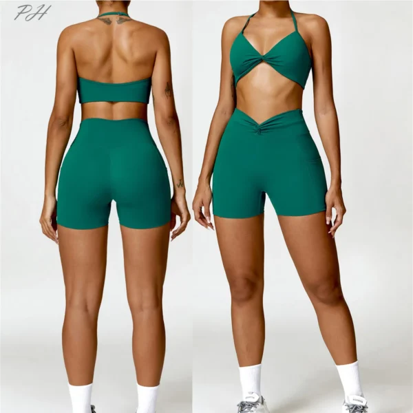 Sexy Yogo Tracksuit Gym Sets Bra Booty Shorts Fitness Suit Women Outfit Sports Top Cycling Running Workout Activewear 2024 - Image 2