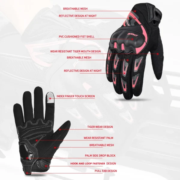 Summer Motorcycle Gloves Man Touchscreen Motocross Gloves Hard Shell Protective Motorbike Gloves Lady Pink Women Breathable Mesh - Image 6