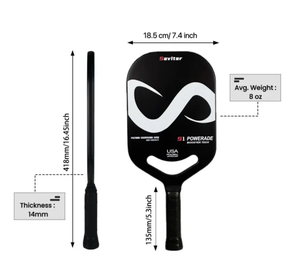 SAVITAR T700 Carbon Fiber Pickleball Paddle Thermoformed Uni-body Construction Aero Throat Edgeless Shape Polymer Honeycomb Core - Image 6