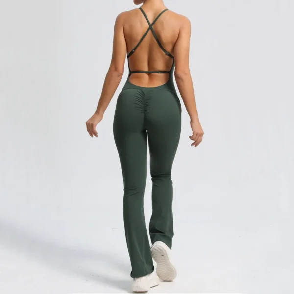 2024 Nylon Pad Bunny Sportwear Fitness Yoga Set Workout Flared Legging One Piece Jumpsuit Pants Exercise Active Wear Bodysuit - Image 5