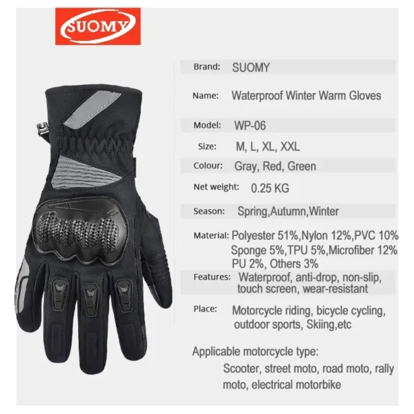 SUOMY Waterproof Windproof Motorcycle Riding Gloves Men Women Winter Warm Motorbike Luvas Touch Screen Motor Motocross Glove - Image 6