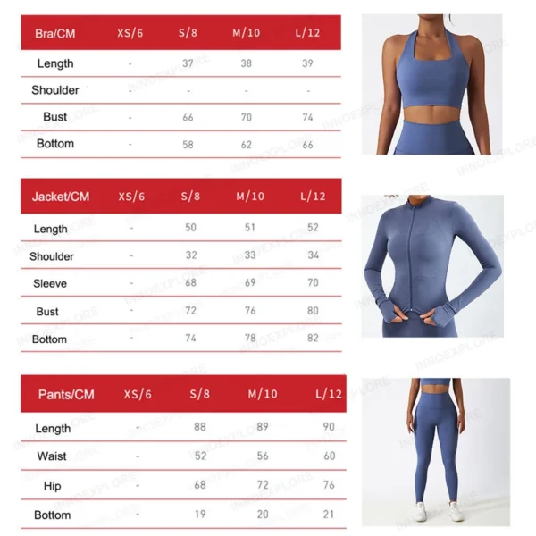 Women Gym Set Full Zip Long Sleeve Jacket Workout Yoga Running Leggings Sports Bra Stretch Women Fitness Outfit Women Activewear - Image 3