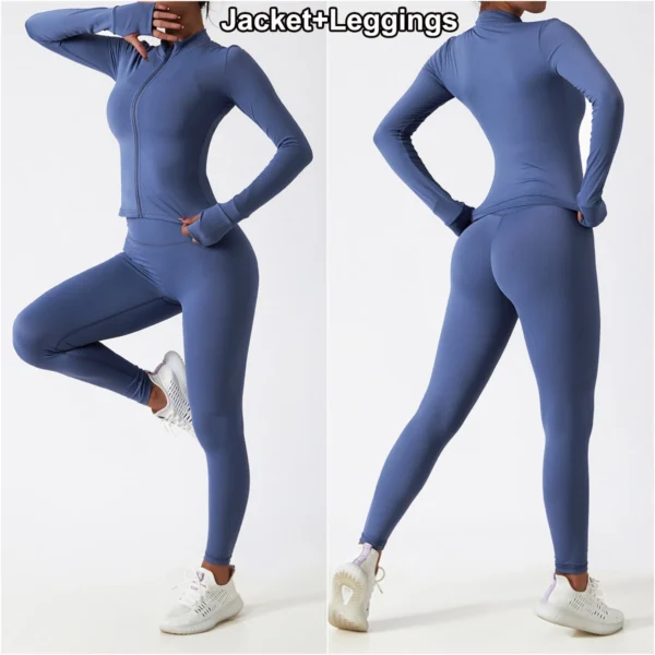 Women Gym Set Full Zip Long Sleeve Jacket Workout Yoga Running Leggings Sports Bra Stretch Women Fitness Outfit Women Activewear - Image 13