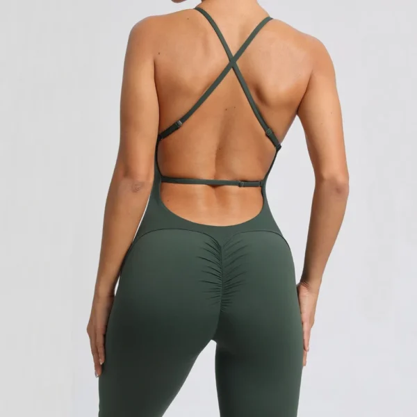 2024 Nylon Pad Bunny Sportwear Fitness Yoga Set Workout Flared Legging One Piece Jumpsuit Pants Exercise Active Wear Bodysuit - Image 2