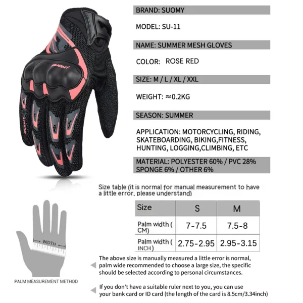 Summer Motorcycle Gloves Man Touchscreen Motocross Gloves Hard Shell Protective Motorbike Gloves Lady Pink Women Breathable Mesh - Image 2