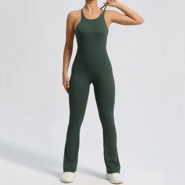 2024 Nylon Pad Bunny Sportwear Fitness Yoga Set Workout Flared Legging One Piece Jumpsuit Pants Exercise Active Wear Bodysuit - Image 3