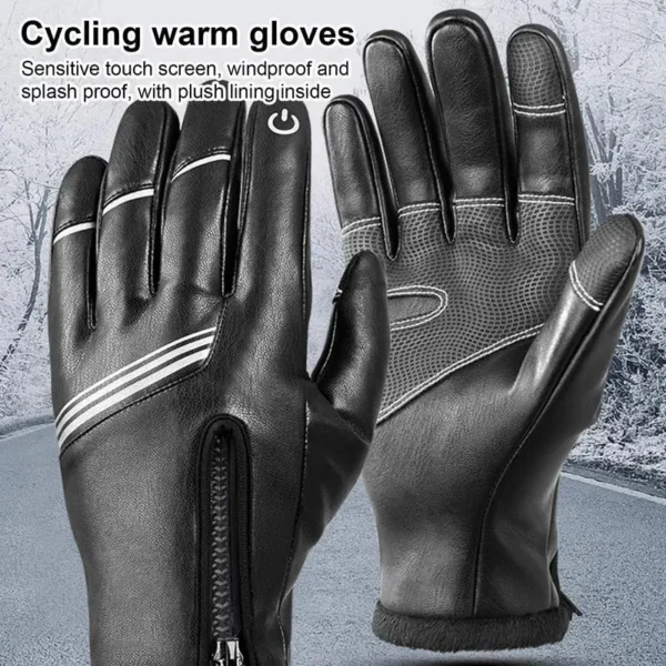 Motorbike Men Gloves For Winter PU Leather Waterproof Soft Cozy Motorbike Gloves Full Finger Touchscreen Anti slip Bike Gloves - Image 3