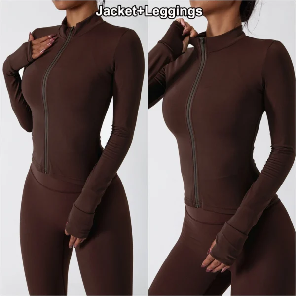 Women Gym Set Full Zip Long Sleeve Jacket Workout Yoga Running Leggings Sports Bra Stretch Women Fitness Outfit Women Activewear - Image 14