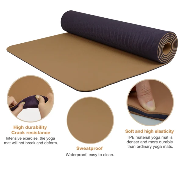 Thick two-color, non-slippery TPE yoga mat, high quality movement for fitness fitness in the home of the tasteless Pad180 * 57cm - Image 3