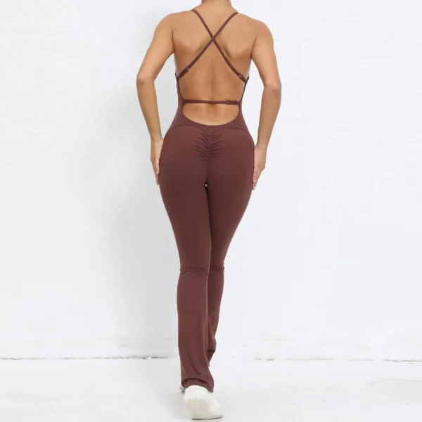 2024 Nylon Pad Bunny Sportwear Fitness Yoga Set Workout Flared Legging One Piece Jumpsuit Pants Exercise Active Wear Bodysuit - Image 15