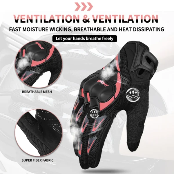 Summer Motorcycle Gloves Man Touchscreen Motocross Gloves Hard Shell Protective Motorbike Gloves Lady Pink Women Breathable Mesh - Image 4