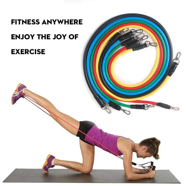 Fitness Resistance Band Tension Rope Elastic Rope Strength Training Set Multifunctional Tension Equipment Five-color 11-piece - Image 3