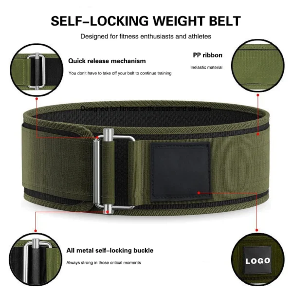 Quick Locking Weightlifting Belt Adjustable Nylon Gym Workout Belts for Men and Women Deadlifting Squatting Lifting Back Support - Image 3