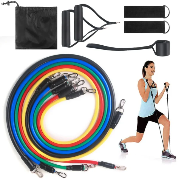 Fitness Resistance Band Tension Rope Elastic Rope Strength Training Set Multifunctional Tension Equipment Five-color 11-piece