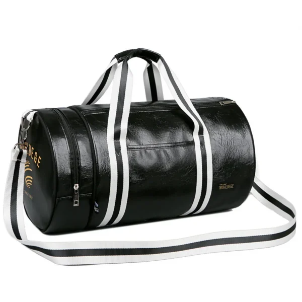 Men's High-End PU Leather round Barrel Independent Shoe Warehouse Gym Bag Casual Trend Sports Bag High Sense Outdoor Travel Bag