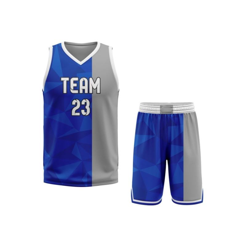 Custom Blue-Grey Basketball Uniform
