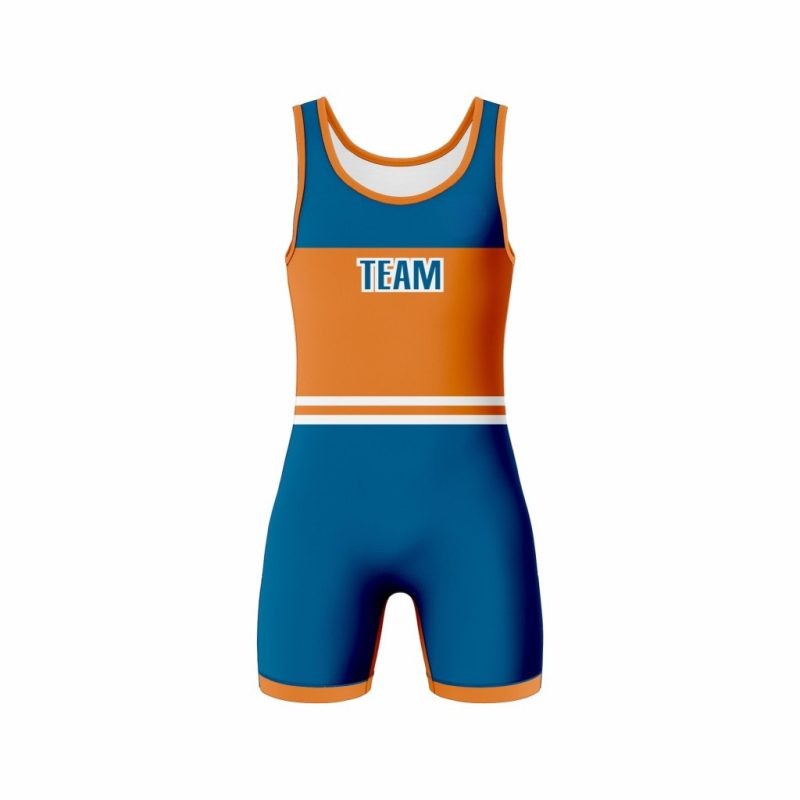 Custom Mustard-Blue Wrestling Uniform