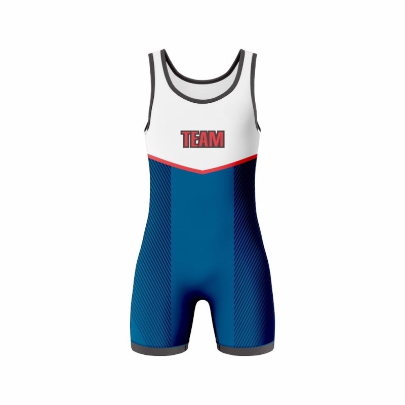 Custom Blue-White Wrestling Uniform