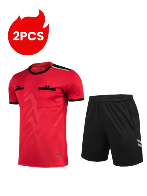 2pcs Sports Referee Suit, Football, Volleyball, Table Tennis, etc., Comfortable Training Running Pocket Shirt Breathable Short Sleeve T-Shirt + Quick-Dry Athletic Shorts with Elastic Waistband and Pockets