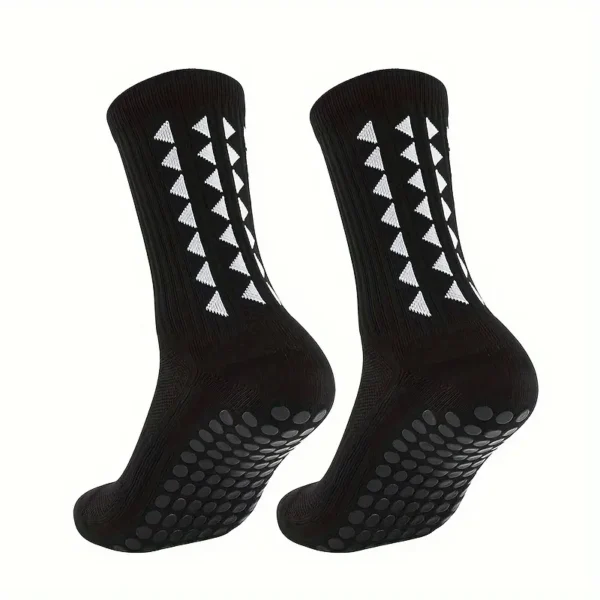 Men'S and Women'S Athletic Socks - Black with Geometric Pattern, Rubberized Bottom Grip, Polyester Blend, Machine Washable, Ideal for Football, Soccer, Basketball, Skateboarding, Rugby, Sports Socks|Geometric Pattern Socks|Knit Construction