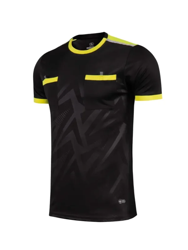 Men's Sports Referee Jersey, Breathable Polyester Athletic Shirt with Pocket, Geometric Pattern Short Sleeve, Crew Neck Top for Soccer, Tennis, Golf, Volleyball, Cycling, Casual Workout - Four Seasons Universal Fit