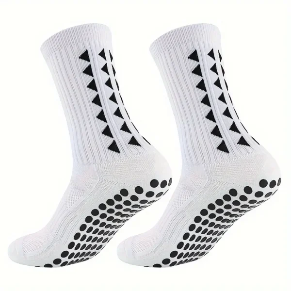 Men'S and Women'S Athletic Socks - Black with Geometric Pattern, Rubberized Bottom Grip, Polyester Blend, Machine Washable, Ideal for Football, Soccer, Basketball, Skateboarding, Rugby, Sports Socks|Geometric Pattern Socks|Knit Construction - Image 2