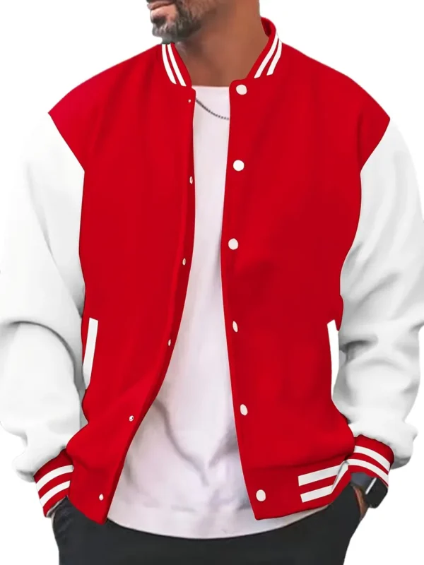Classic Varsity Jacket, Men's Casual Baseball Jacket Coat Regular Fit College Hipster Windbreaker For Spring Autumn - Image 2