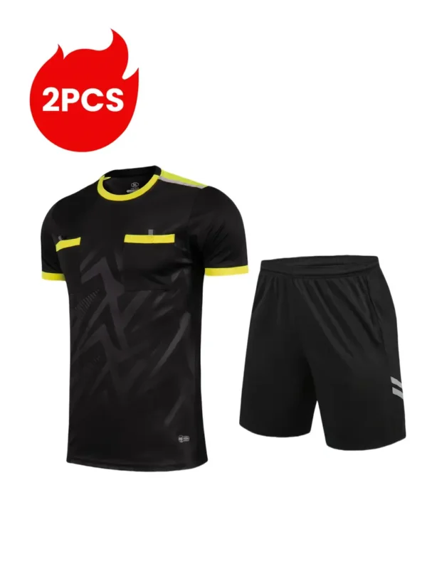 2pcs Sports Referee Suit, Football, Volleyball, Table Tennis, etc., Comfortable Training Running Pocket Shirt Breathable Short Sleeve T-Shirt + Quick-Dry Athletic Shorts with Elastic Waistband and Pockets - Image 2