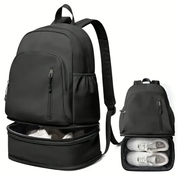 Stylish Black Dual-Compartment Backpack with Zipper Pockets - Large Capacity, Multi-Section Design for Daily Commute, Travel, and Outdoor Activities - Lightweight, Durable, and Can Fit Shoes - Ideal for Students, Office Workers, and Casual Use, Casual Backpack | Minimalist Backpack | Durable Backpack