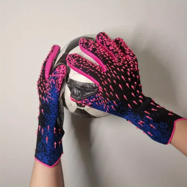 1 Pair of Professional Football Goalkeeper Gloves - Thickened, Knit Fabric, All-Season Protective Gloves for Adult Soccer Goalies, Black with Green and Yellow Accents, Pull-On Design, Hand Washable, Soccer Goalie Gear | Vibrant Glove Design | Knit Construction, Soccer Equipment - Image 2