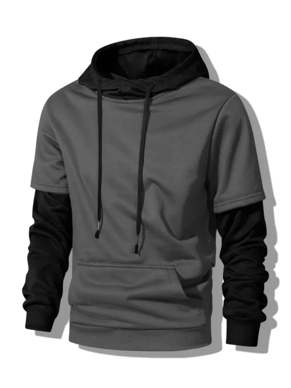 Men'S Stylish Two-Piece Hoodie and Sweatshirt - Regular Fit, Polyester, Knit Fabric, Solid Color with Pockets, Ideal for Spring/Fall - Image 2