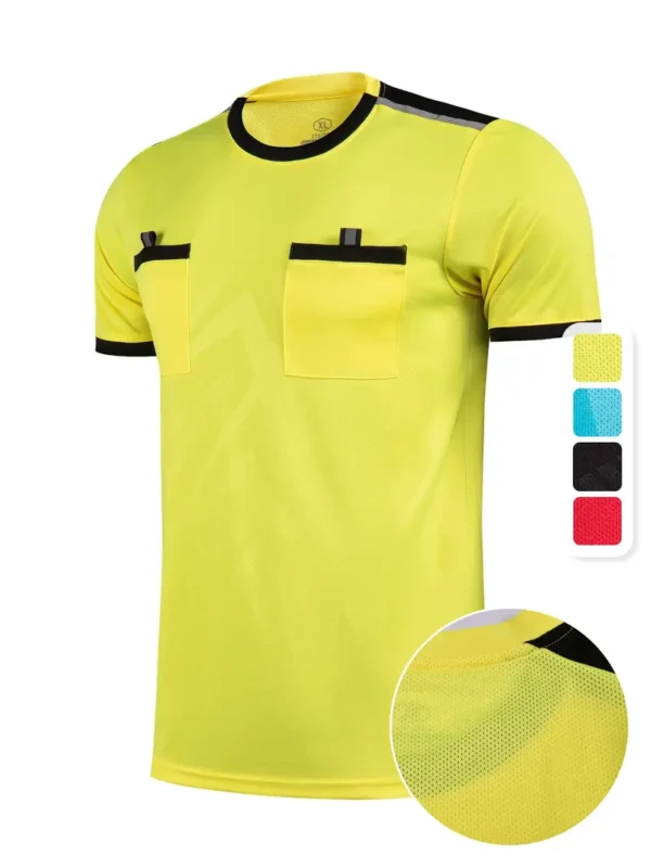 Men's Sports Referee Jersey, Breathable Polyester Athletic Shirt with Pocket, Geometric Pattern Short Sleeve, Crew Neck Top for Soccer, Tennis, Golf, Volleyball, Cycling, Casual Workout - Four Seasons Universal Fit - Image 2