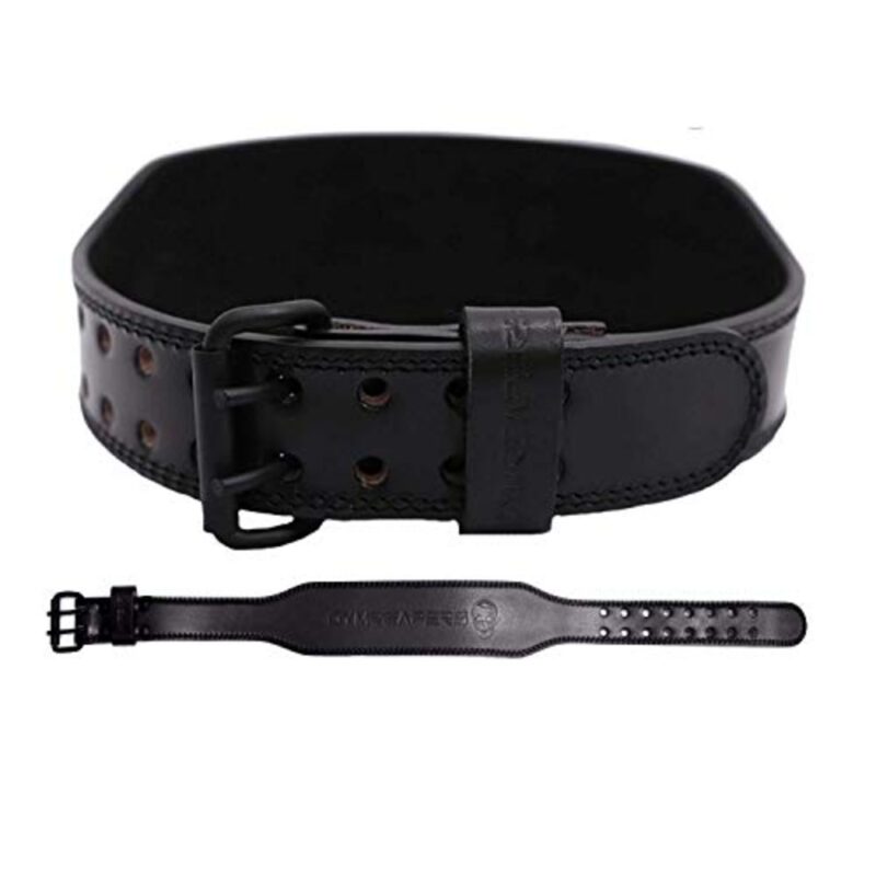Gymreapers Weight Lifting Belt - 7MM Heavy Duty Pro Leather Belt with Adjustable Buckle - Stabilizing Lower Back Support 4 Inches Wide for Weightlifting, Bodybuilding, Cross Training (Black, X-Large)