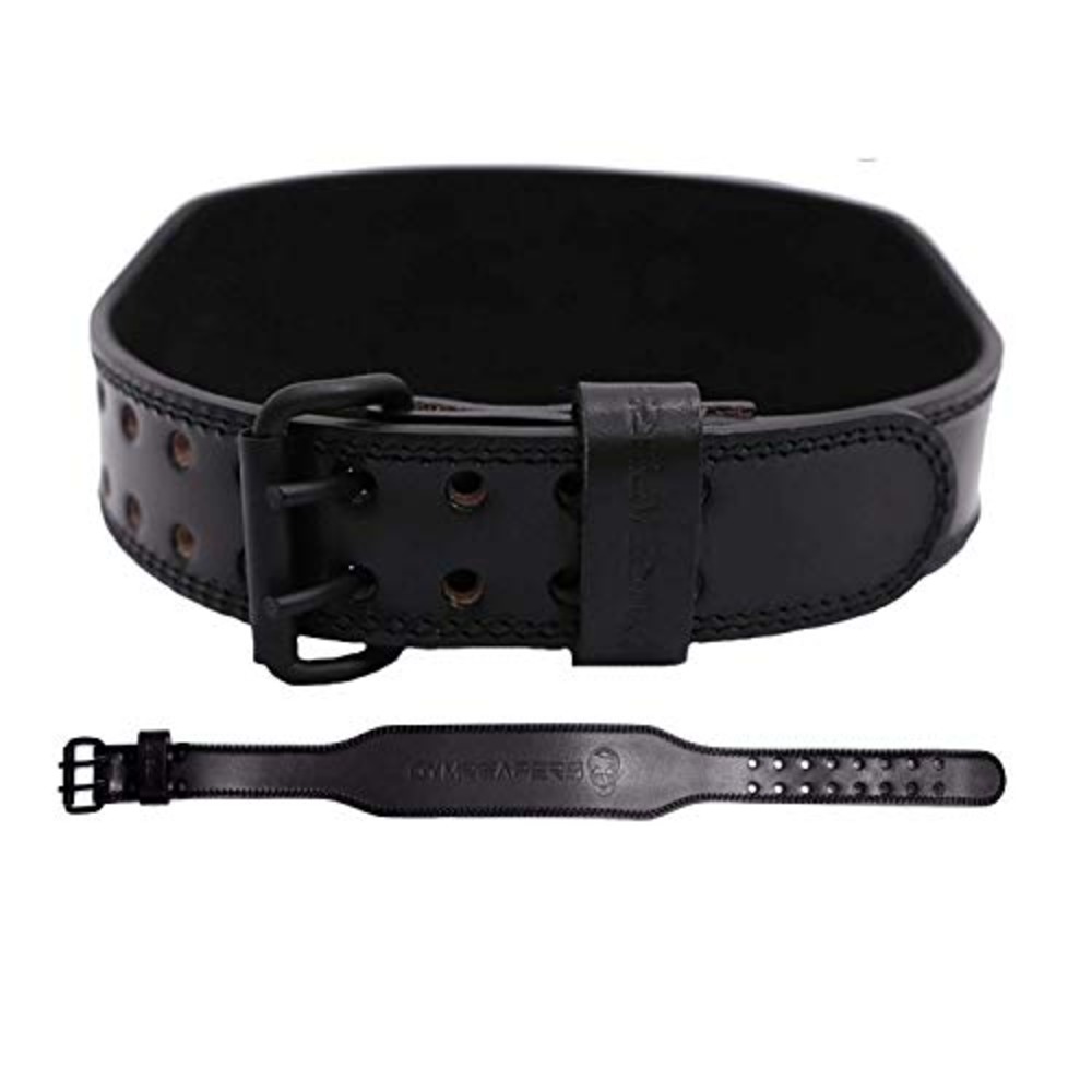 Gymreapers Weight Lifting Belt - 7MM Heavy Duty Pro Leather Belt with Adjustable Buckle - Stabilizing Lower Back Support 4 Inches Wide for Weightlifting, Bodybuilding, Cross Training (Black, X-Large)