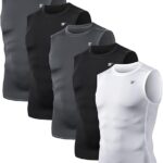 5-Pack Men's Sleeveless Athletic Compression Shirts – Workout Tank Tops for Running, Basketball, and Sports Base Layer