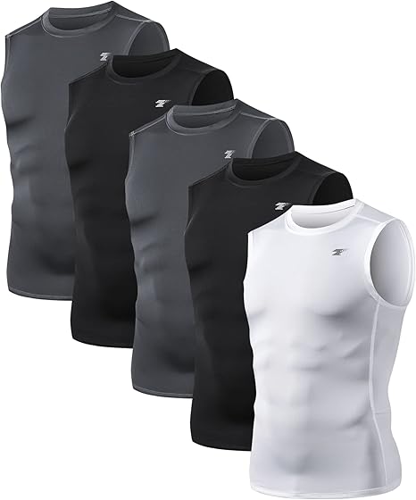 5-Pack Men's Sleeveless Athletic Compression Shirts – Workout Tank Tops for Running, Basketball, and Sports Base Layer