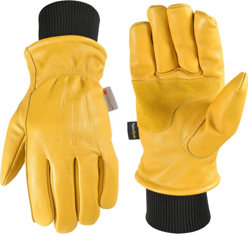 Wells Lamont Men's HydraHyde Leather Winter Work Gloves | Water-Resistant | Insulated | Large (1202L)