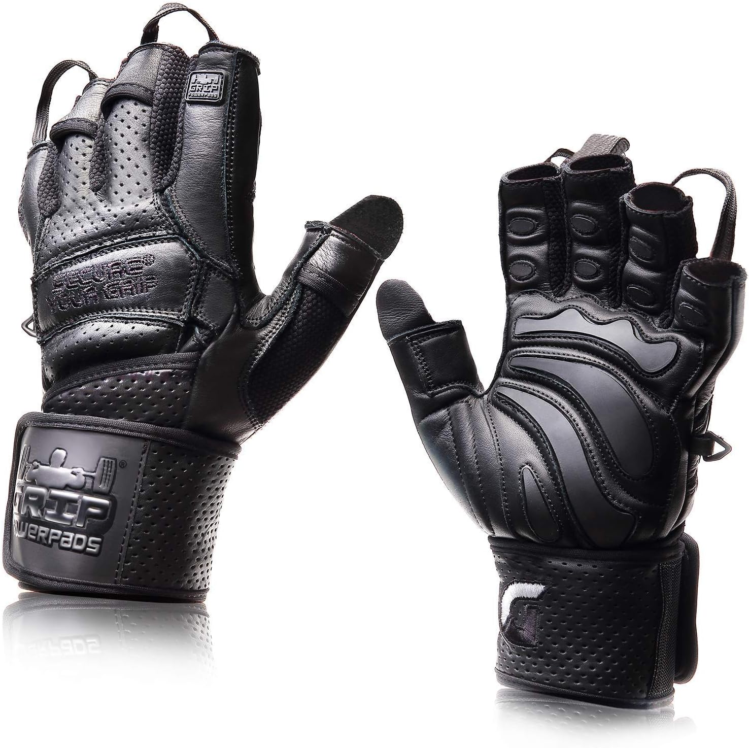 Elite Leather Gym Gloves with Built in 2" Wide Wrist Wraps Grip & Design for Weightlifting Power Lifting Bodybuilding & Strength Training Workout Exercises
