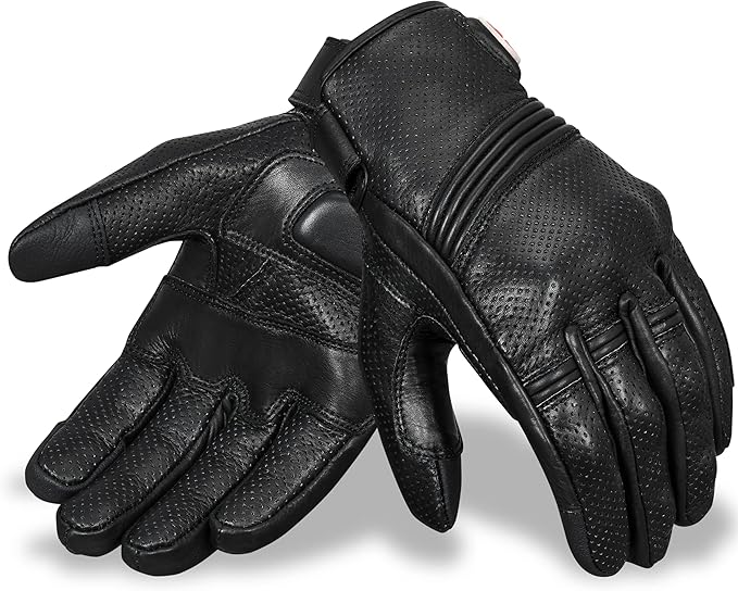Leather Motorcycle Gloves for Men- 100% Cowhide Leather Biker Gloves, Touchscreen, Breathable, Knuckle Protection Riding Gloves for ATV UTV